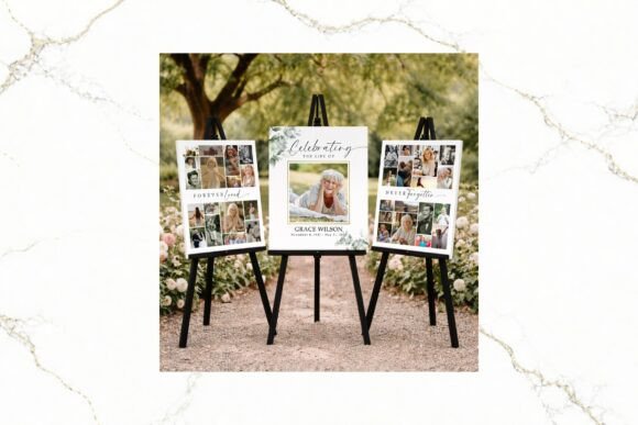 Elegant Memorial Design: The 3-Panel Funeral Collage Template