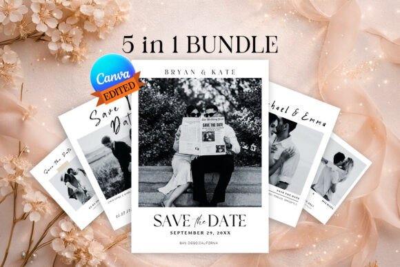 Elevate Your Announcements with the 5 Viral B&W Save the Date Canva Bundle