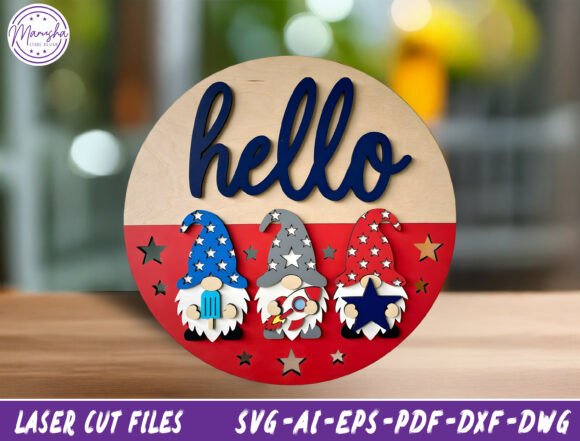 Patriotic Gnome Door Sign: A Laser Cut File for Festive Design