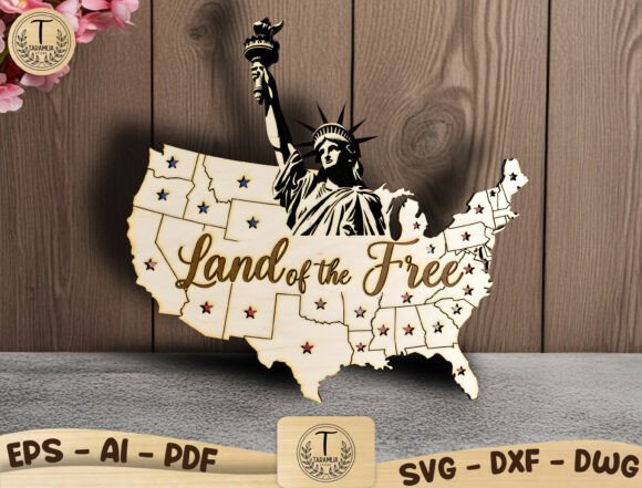 Patriotic Layered Wood Art: A Design Asset with Depth