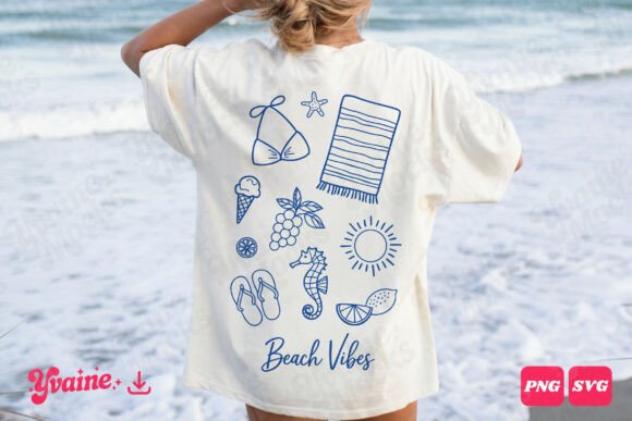 Retro Beach Vibes Doodle Clipart for Summer Design